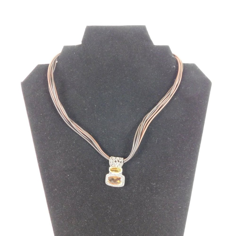 Cookie Lee Lot of 2 Necklaces Amber Orange Colors Cameo Brown Bronze Cord Chain - Picture 3 of 10